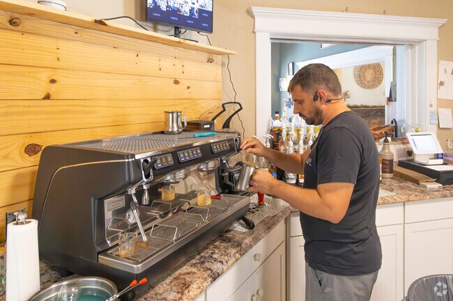 Fresh coffee being made at a cozy Weston café.