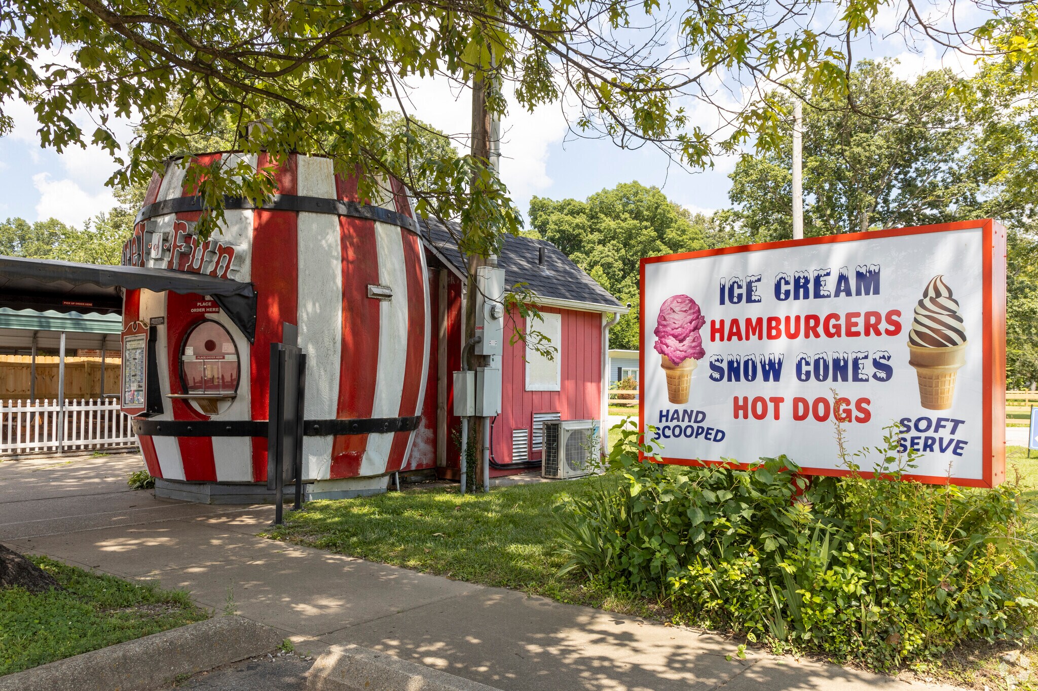 For a sweet treat it’s a short drive to Barrel of Fun Ice Cream.