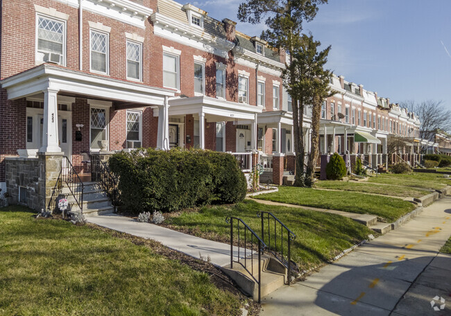 Some row homes in the Allendale neighborhood offer small front yards.