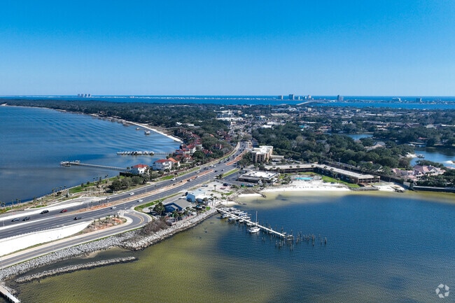 This is the heart of Gulf Breeze with many shops and schools along Hwy 98.