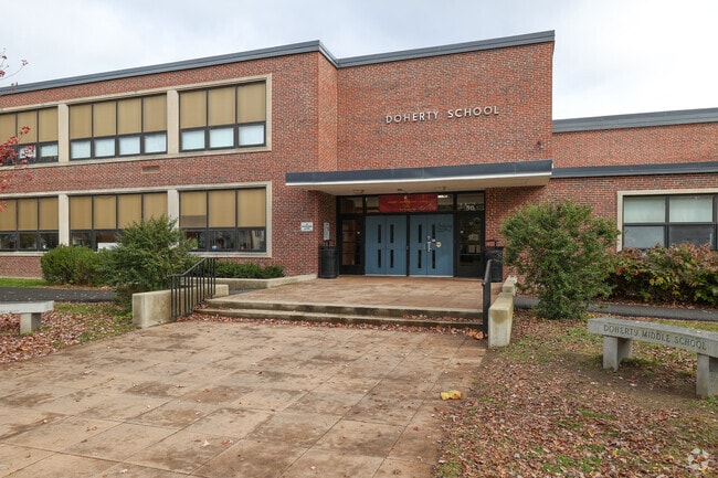 The main entrance to Doherty Middle School in Southern Andover.