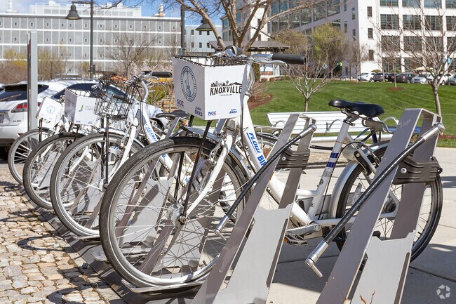 Various transportation options, including rental bikes, abound in Innovation Quarter.