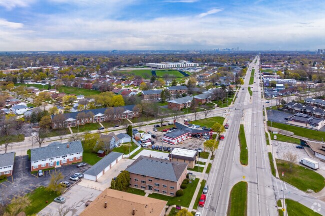 An aerial of Forest Home Avenue going through Root Creek.