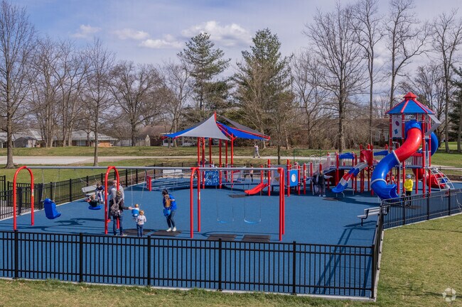 A red, white and blue playground is featured at Presidents Park in Edgewood.