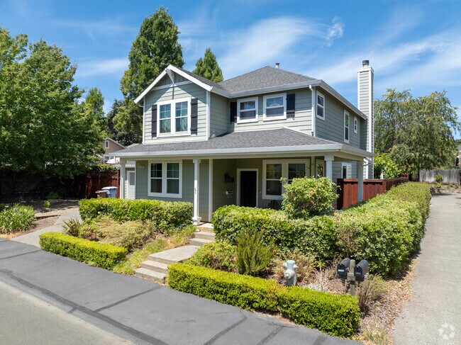 Where homes lack in yards they make up for in well manicured shrubbery.