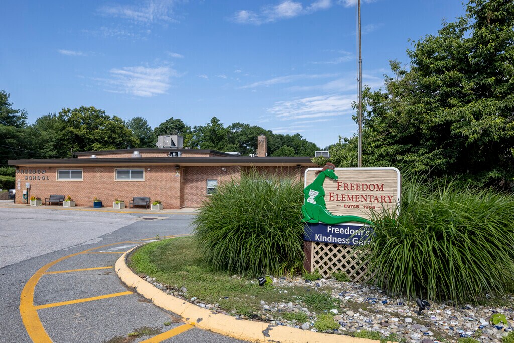 Main entrance to Freedom District Elementary School in Eldersburg, Sykesville MD