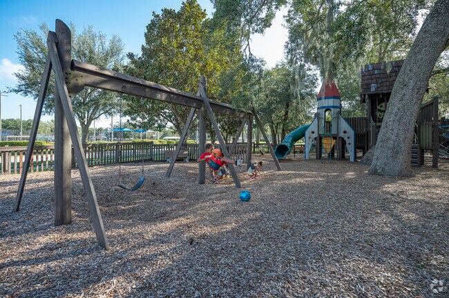 Children in Lakevue can exercise thier minds and imaginations at Rainbow Park.
