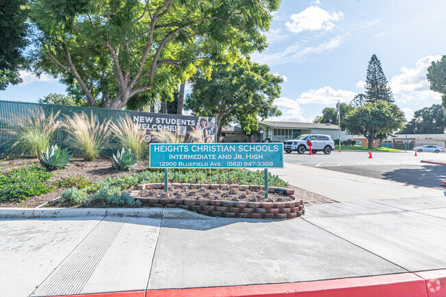 The front sign for Heights Christian Jr High School in La Mirada