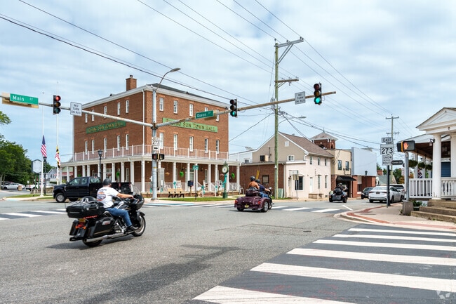 Motorcyclists enjoy scenic rides through Rising Sun’s charming downtown streets.