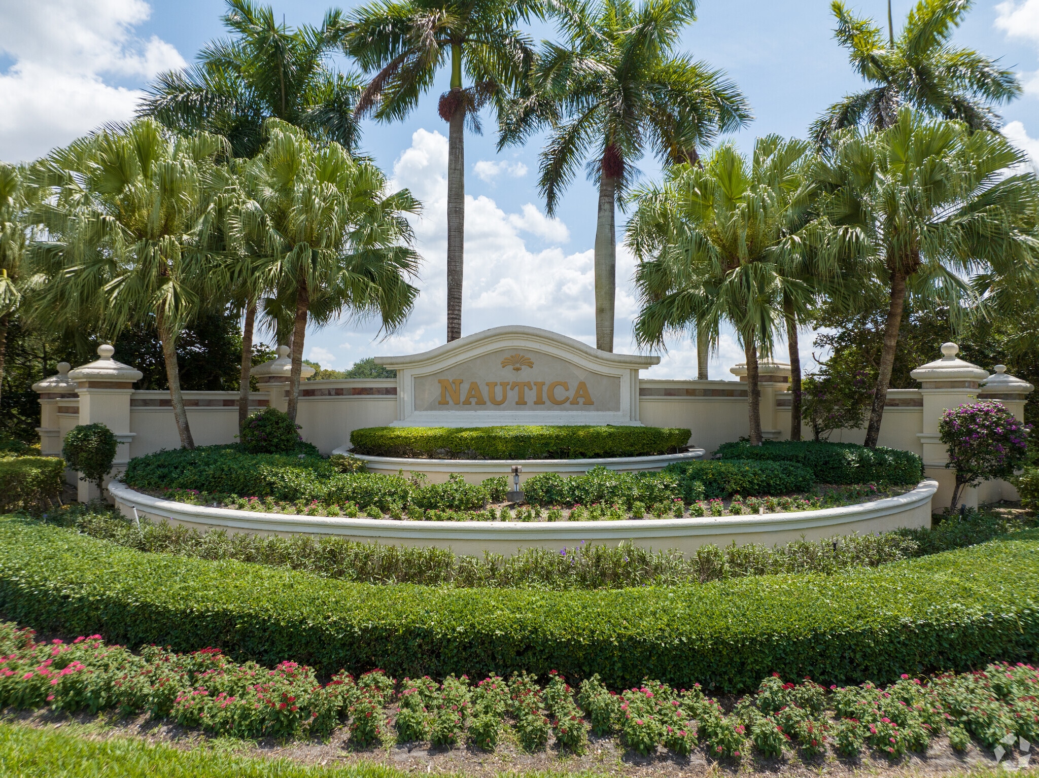 Signage at the entrance of Nautica, a gated community in Miramar, Florida.