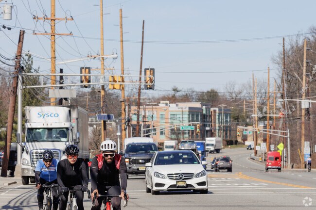 Bikers compete with traffic along Rt. 9W in Englewood Cliffs, NJ.