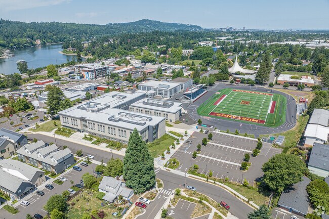 An Aerial View of of Milwaukie High School which houses Milwaukie Academy of The Arts.