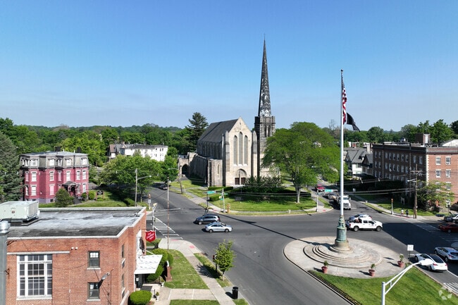 One of the central areas of Plainfield displaying the old church.