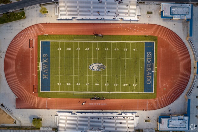 Girls playing soccer match at Silverado High