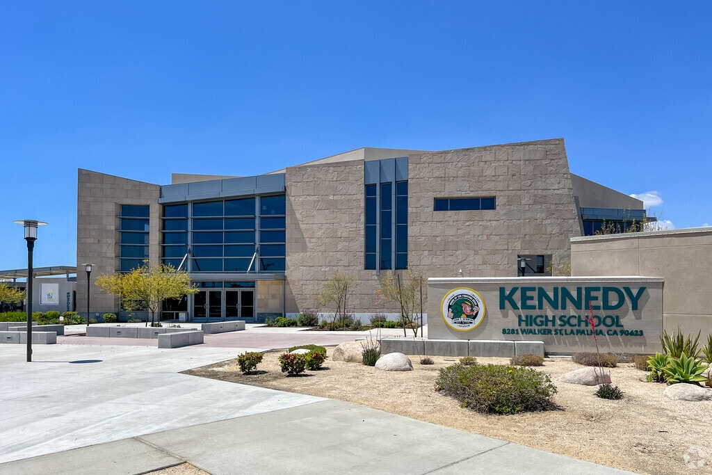 The main entrance to John F. Kennedy High School