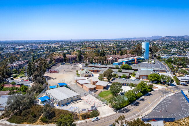 An elevated view above Darnall Charter School shows its large campus.