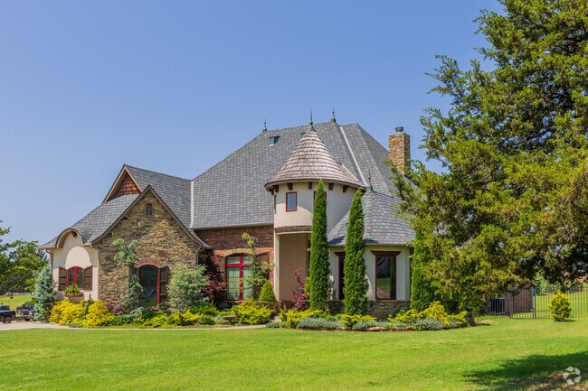 Intricate masonry on this brick Tudor in East Edmond.