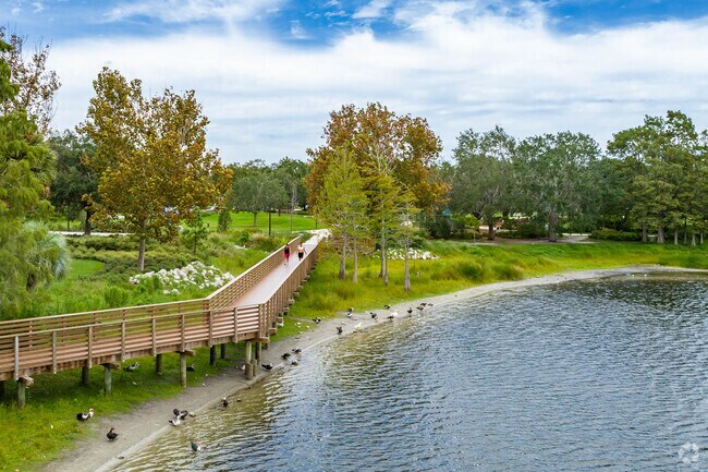 Crest Lake Park has a lot to offer residents. Walking paths, play areas and boardwalks.