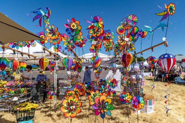 Colorful windmill spinners at Berryessa Art Festival in Penitencia.