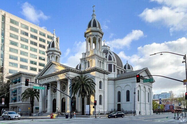 CATHEDRAL BASILICA OF SAINT JOSEPH in heart of Downtown San Jose neighborhood.