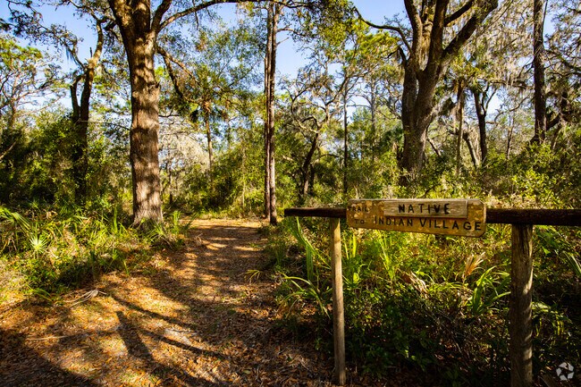 Entrance and start to the nature trail at Camp Bayou Nature Preserve.