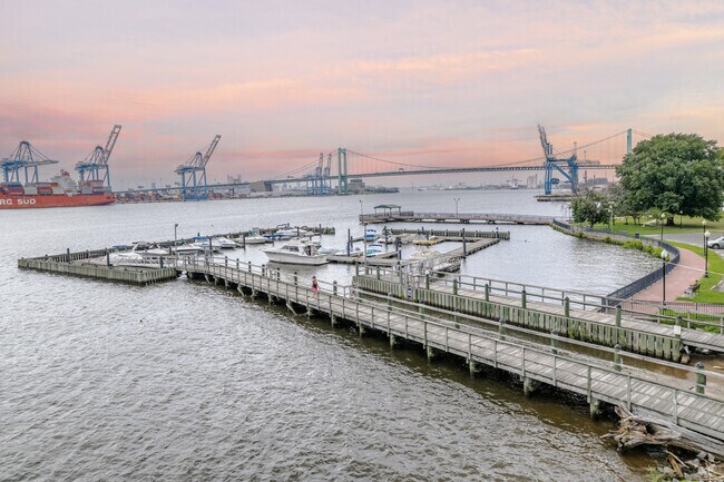 The Freedom Pier has a great view of the Gloucester City marina during the evening.