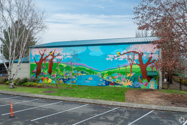 Take in the mural at Lewelling Elementary School on SE Logus Rd in Milwaukie.