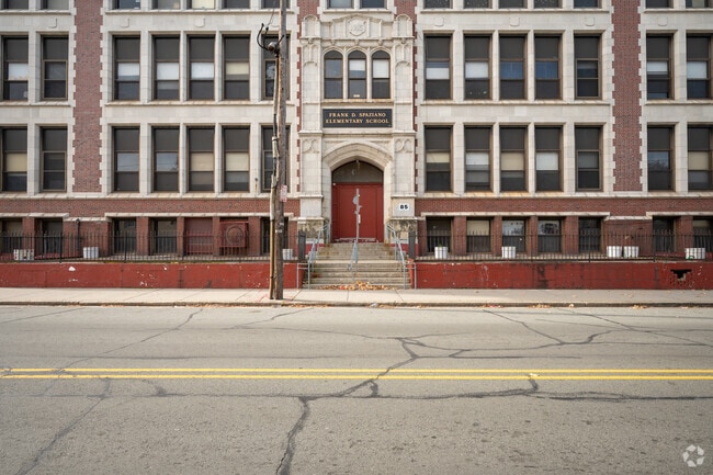 A front view of Frank D Espaziano Elementary School in Providence.