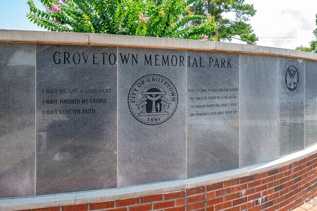 Grovetown Memorial Park is centrally located in Grovetown, with memorials and dedications to those who served.