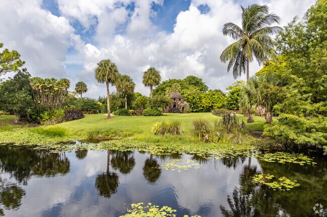 Mounts Botanical Garden near Juno Beach features a lake and lush green spaces.
