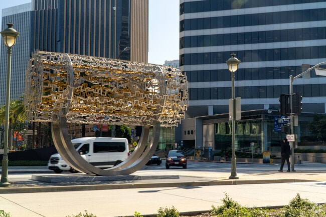 The Freedom Sculpture by Cecil Balmond in Century City is over 20,000 pounds of steel and gold.