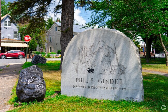 A monument to Philip Ginder stands in Ludlow Park, on the west side of Summit Hill.