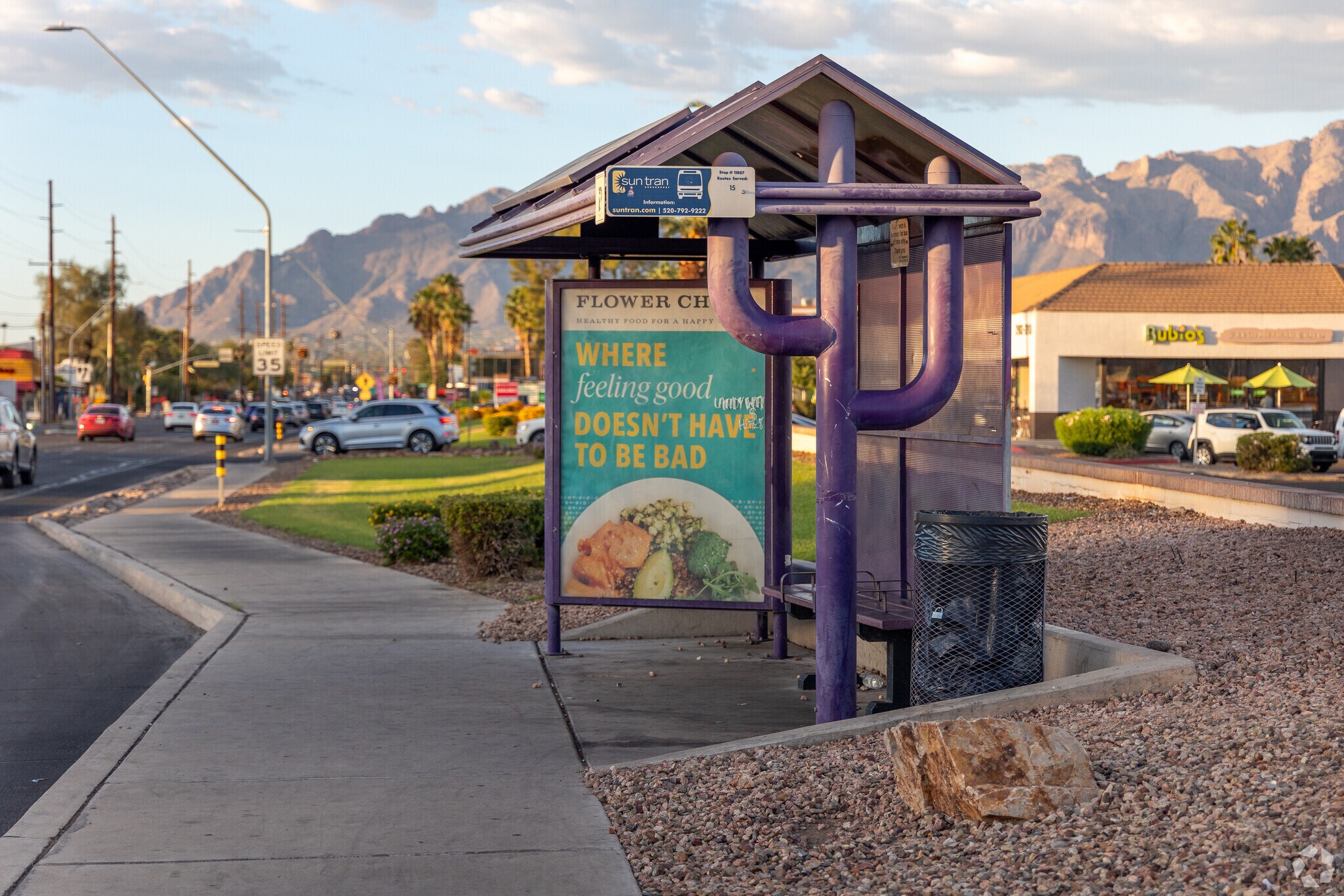 With beautiful views of the mountains, Shaheen Estates bus stops are shaded and friendly.