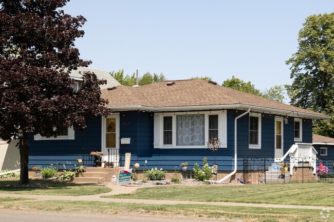 This deep blue ranch home in East End has a unique bold hue in Superior Wisconsin.