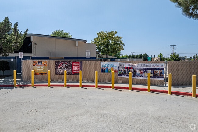 The entrance to the parking lot at Meadow Green Elementary School in Whittier.