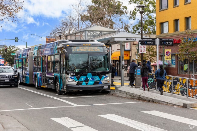 The Tempo bus runs down International Street and stops in Fruitvale neighborhood.