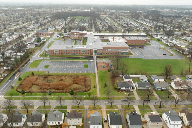 Aerial view of Brooklyn Elementary School and surrounding neighborhoods.