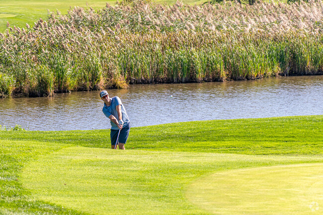 A golfer practices his swing at the Bowes Creek Golf Course near St. Charles, IL.