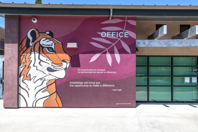 Valley Elementary School front office is labeled on the outside of the building in Poway, CA.