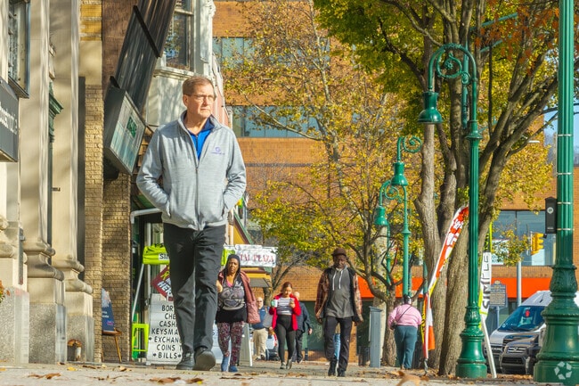 Downtown Reading is a pedestrian-friendly neighborhood with numerous shops along Penn St.