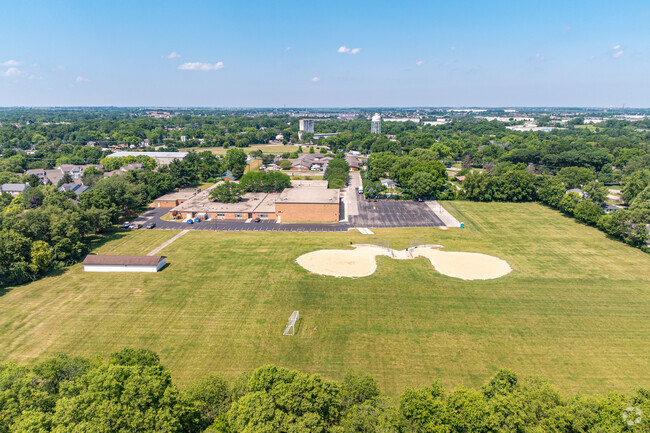 An aerial view of Indian Trail Middle School in the summer.