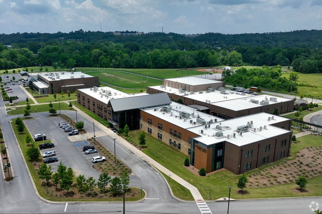 The modern Pelham Park Middle School enrolls around 800 students.