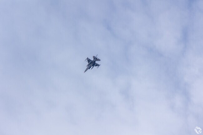 A jet flies overhead Buckley Space Force Base near Centretech in Arvada, Colorado.