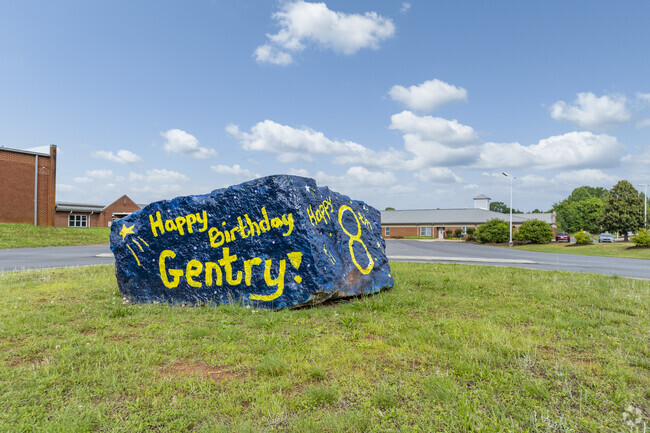 Blackburn Elementary School celebrates their students with their school boulder.