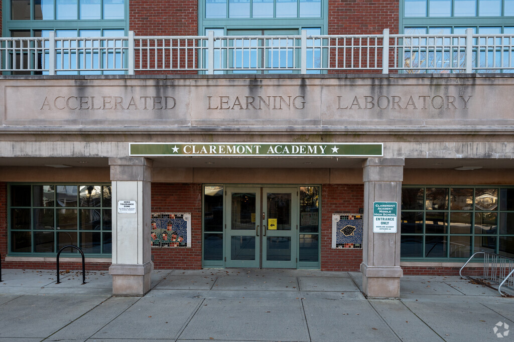 This is the front entrance of Claremont Academy in Worcester.