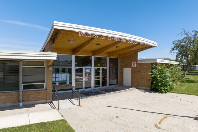 Taylorsville Elementary School has a vintage style awning shading its entrance.