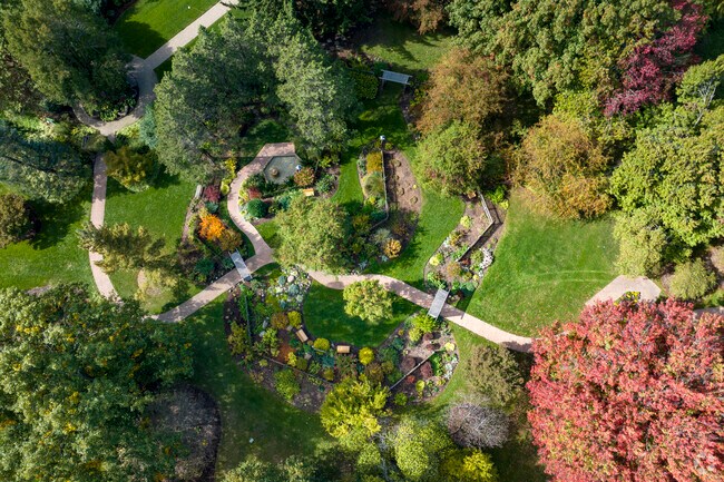Foster Park in Fort Wayne has paths winding through the beautifully landscaped park grounds.
