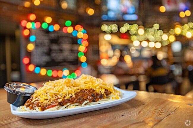 Lucious Q's 3 way, featured on Diners, Drive-Ins, and Dives, is a Pendleton favorite.