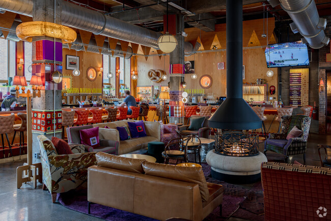 Enjoy and cold beverage at the fireside lounge inside Union Rec.