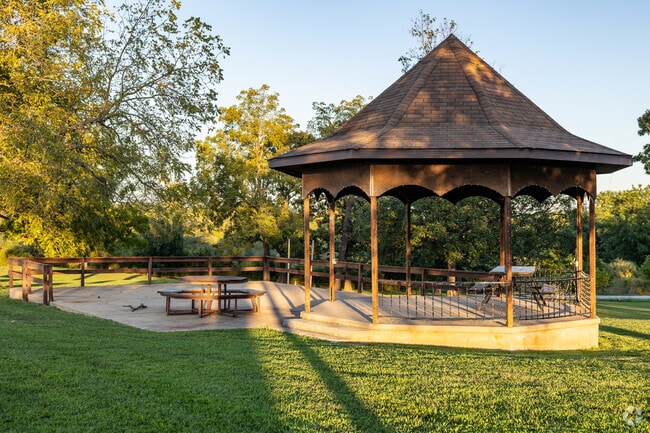 The gazebo at Buffalo City Park has a concrete seating area for spreading out.